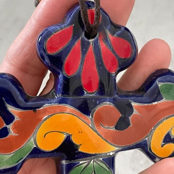 Talavera Hand Painted Cross Wall Hang Multicolor Ceramic GTO Guanajuato Mexico - Picture 6 of 9